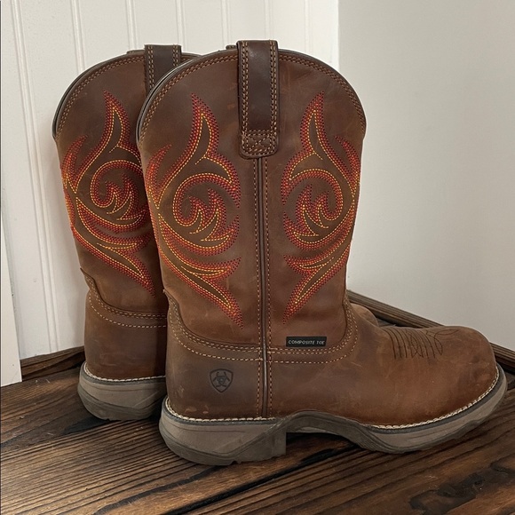 Ariat Anthem Boys Brown Leather Western composite toe Work Boots like new! - Picture 4 of 7